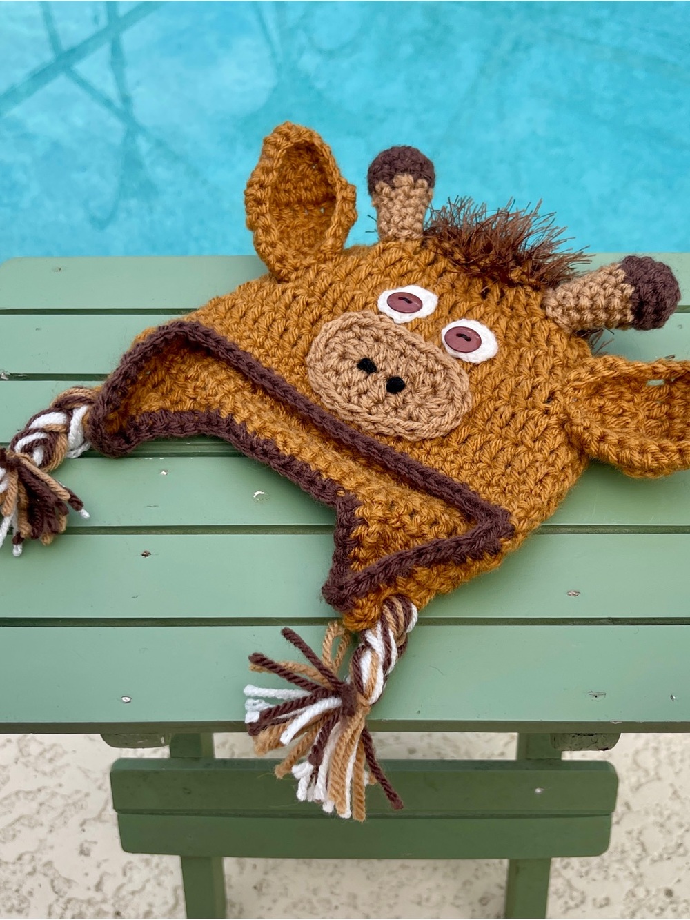 Baby Newborn Brown Crochet Giraffe Earflap Hat - Picture 4 of 4